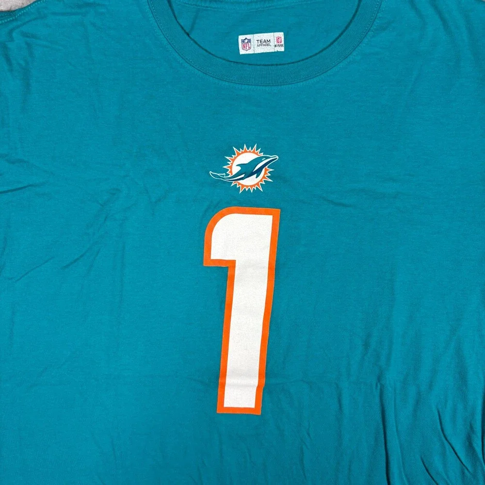 NFL Miami Dolphins #1 Tua Tagovailoa Teal & Orange T-shirt Size XL